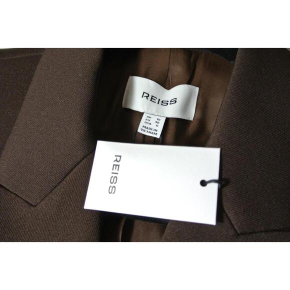 NEW, REISS Petite Twill Double-Breasted Blazer in Chocolate Brown Size 6 #SJ2060 - Picture 7 of 9